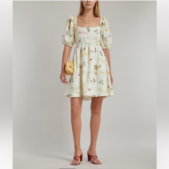 Kitri - Palm Springs Print - Tie Back Mini Dress - Pink Cadillac - US size 6 - Picture 3 of 15